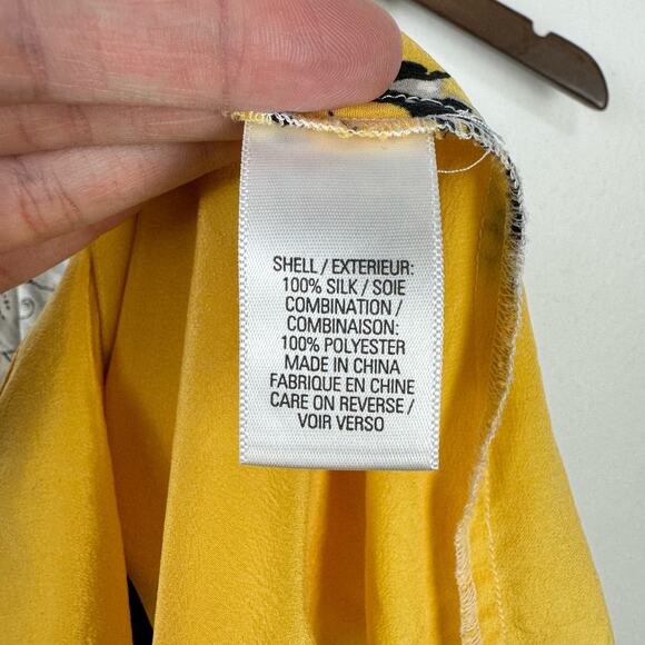 T Tahari Yellow & Black Floral Print 100% Silk Sleeveless Halter Neck Blouse - Picture 8 of 9